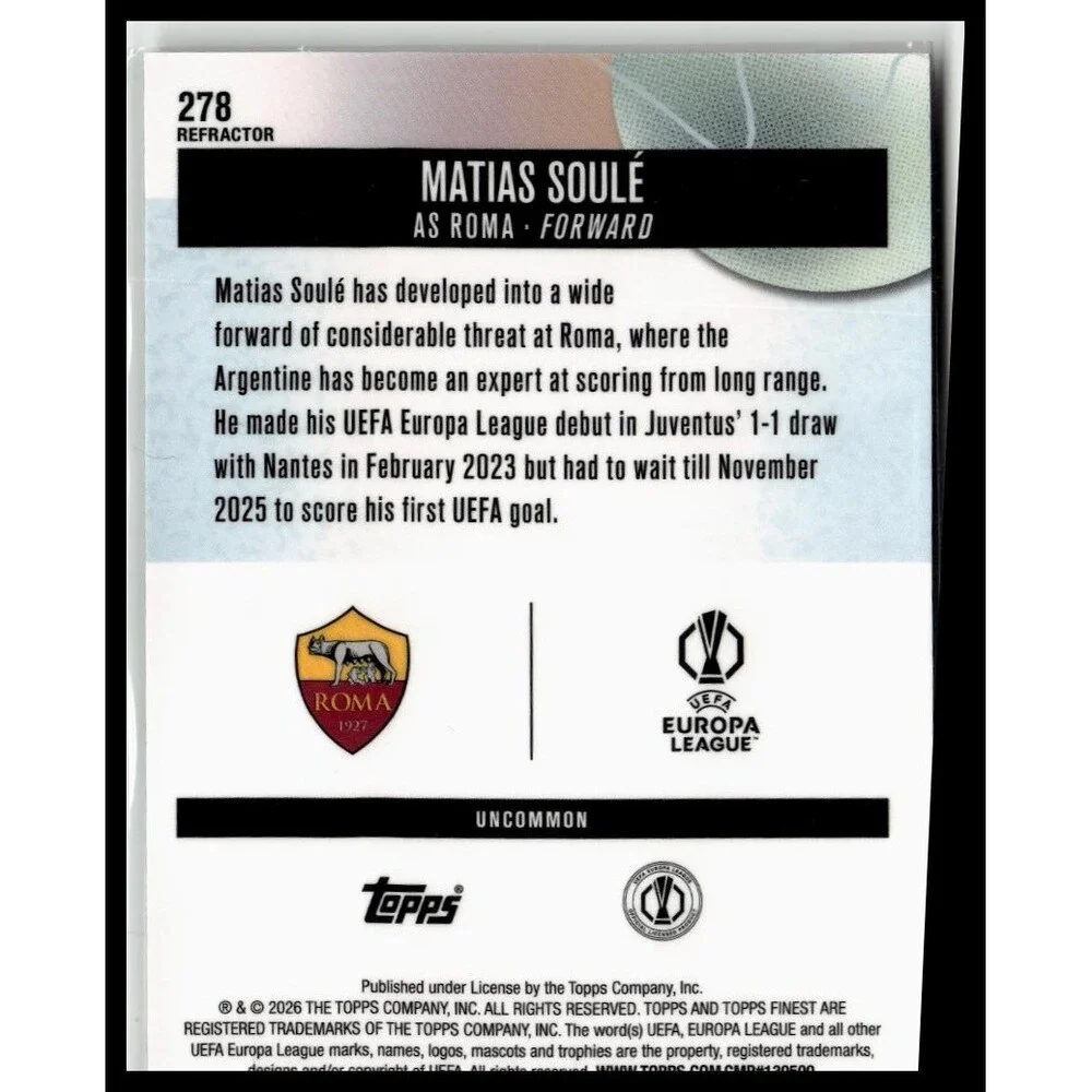 2025-26 Finest UEFA Matias Soulé Refractor Roma